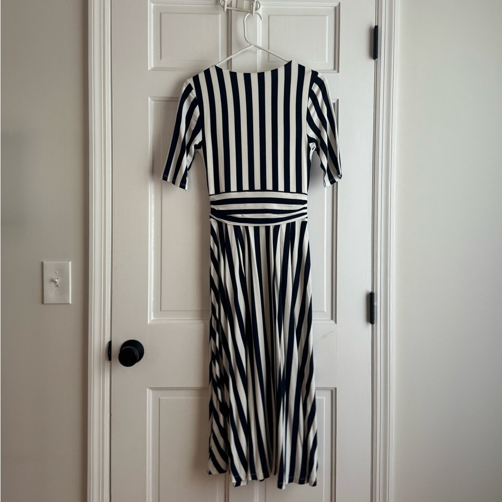 Boden Navy and Cream Striped Wrap Midi Dress - Picture 5 of 7